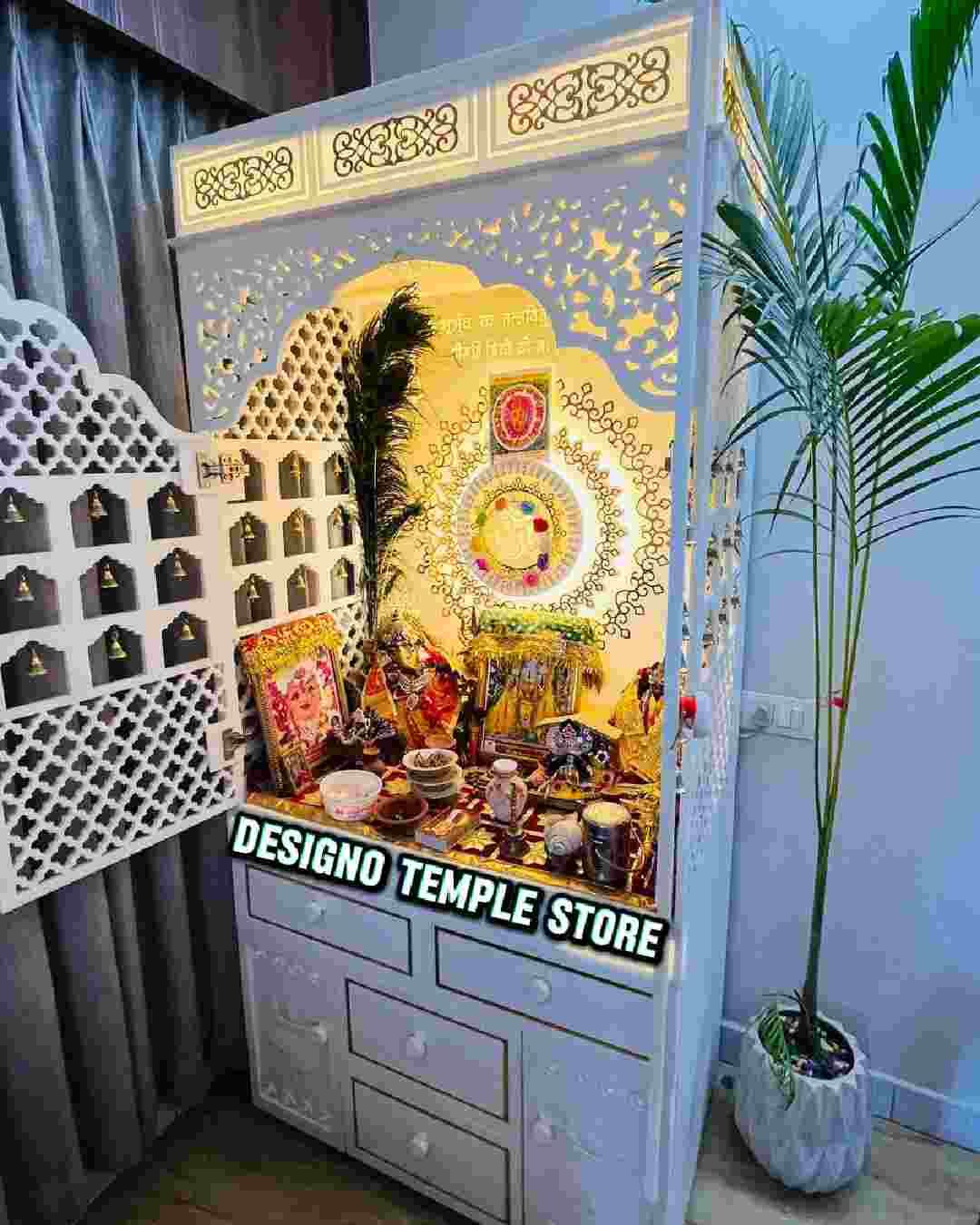 CUSTOM CORIAN MANDIR WITH LIGHT with door IMG1- DESIGNOTEMPLESTORE