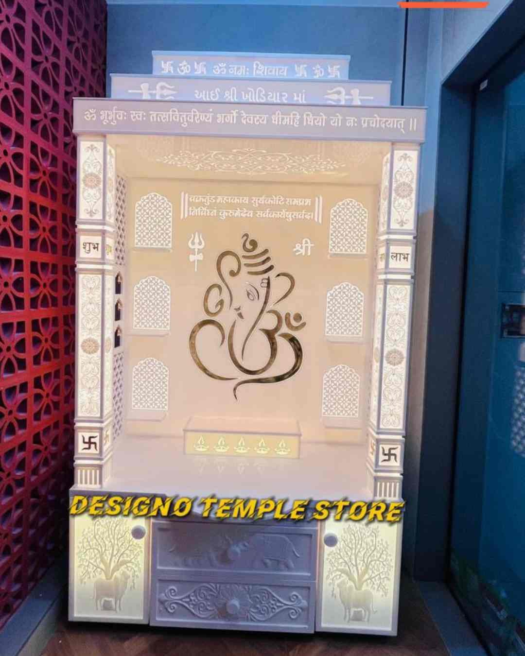 Ganesh Ji CORIAN MANDIR WITH LIGHT IMG1- DESIGNOTEMPLESTORE